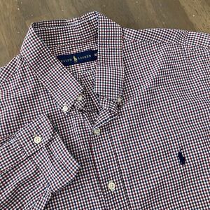 Ralph Lauren Mens XL Button Down Shirt Gingham Check Red Blue Long Sleeve Preppy
